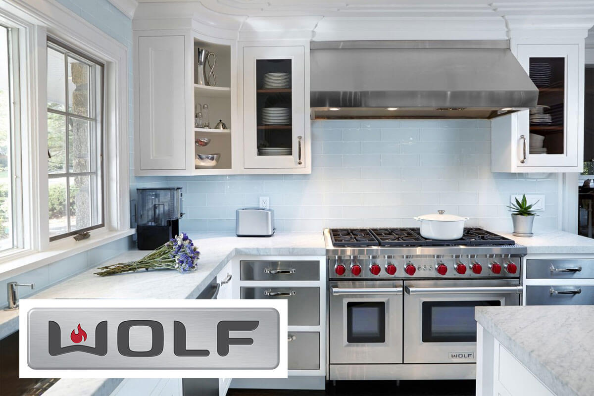 Wolf range in a bright finished kitchen
