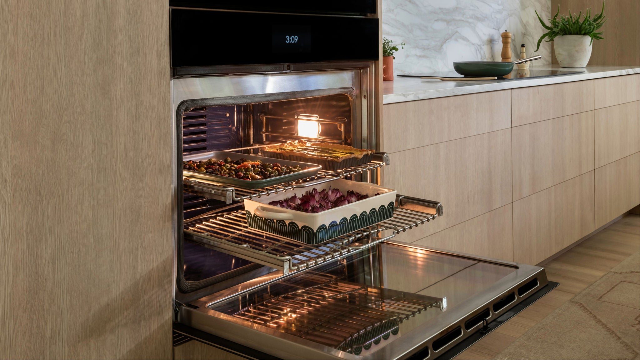 Food cooking evenly inside a Wolf built-in oven